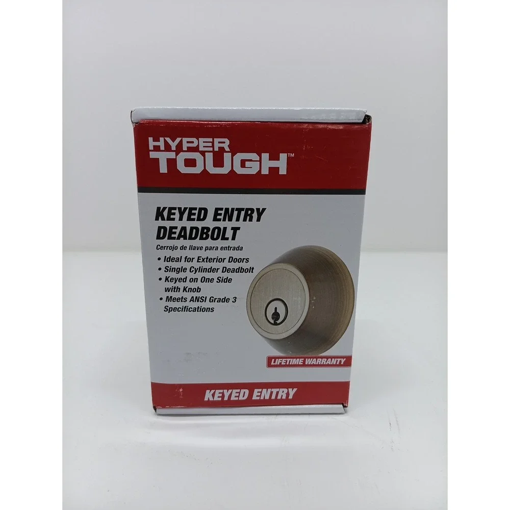 Hyper Tough Keyed Entry Deadbolt Antique Brass Finish Complete, New